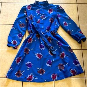 VINTAGE 1980’s “Southern Lady” Floral Blue Dress with Belt